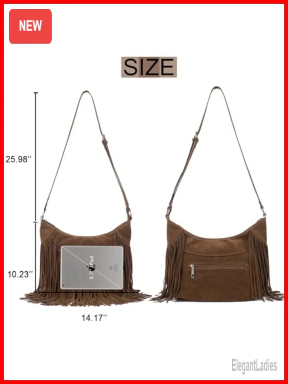 Faux Suede Fringe Hobo Bag Adjustable Strap Crossbody Shoulder Purse